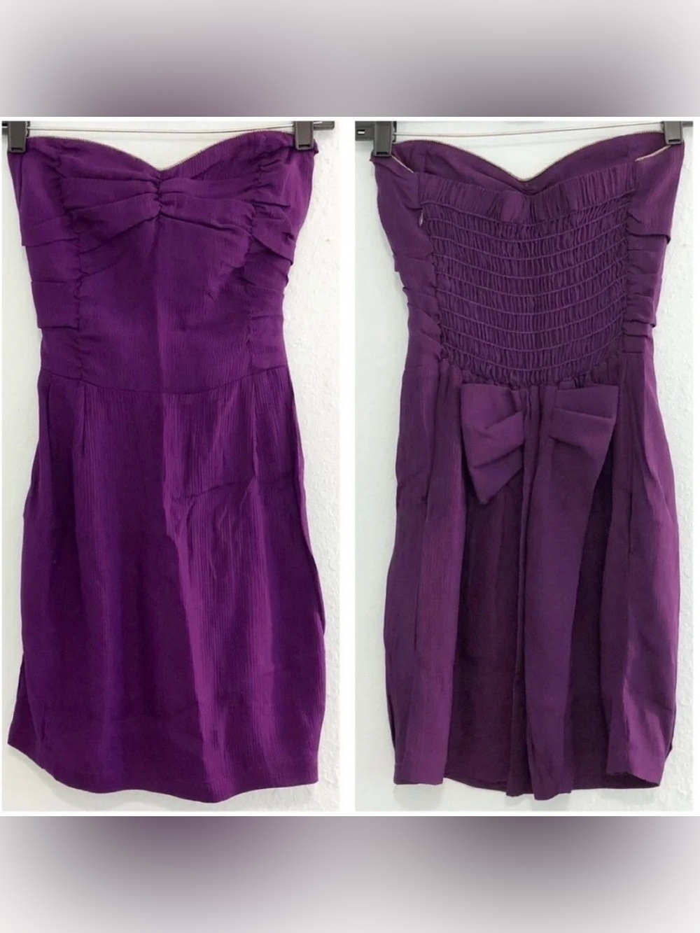Myne Purple Silk Strapless Mini Dress w/ Bow Sz 2